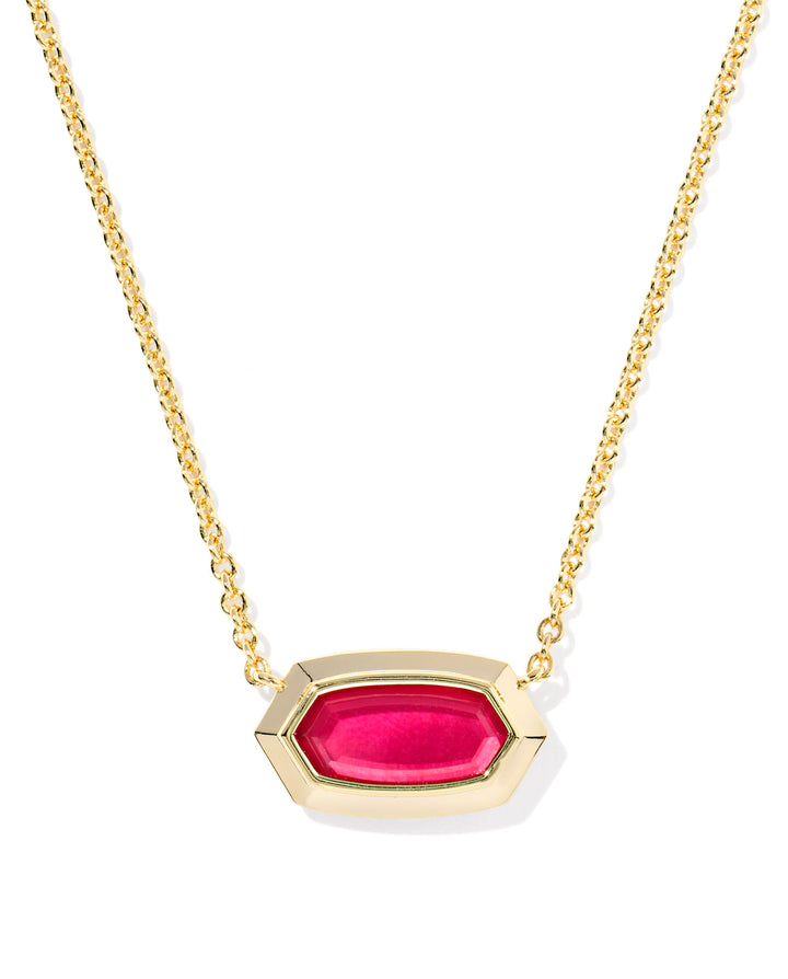 Elisa Bezel Short Pendant Necklace Gold Carmine Red Illusion