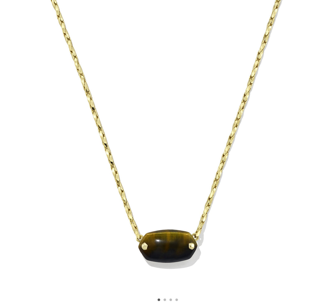 Elisa Riveted Gold Short Pendant Necklace Dark Brown