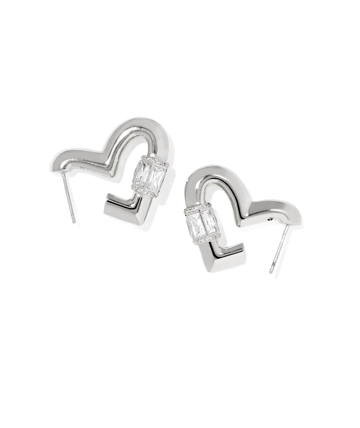 Emery Heart Hoop Earrings Silver White CZ