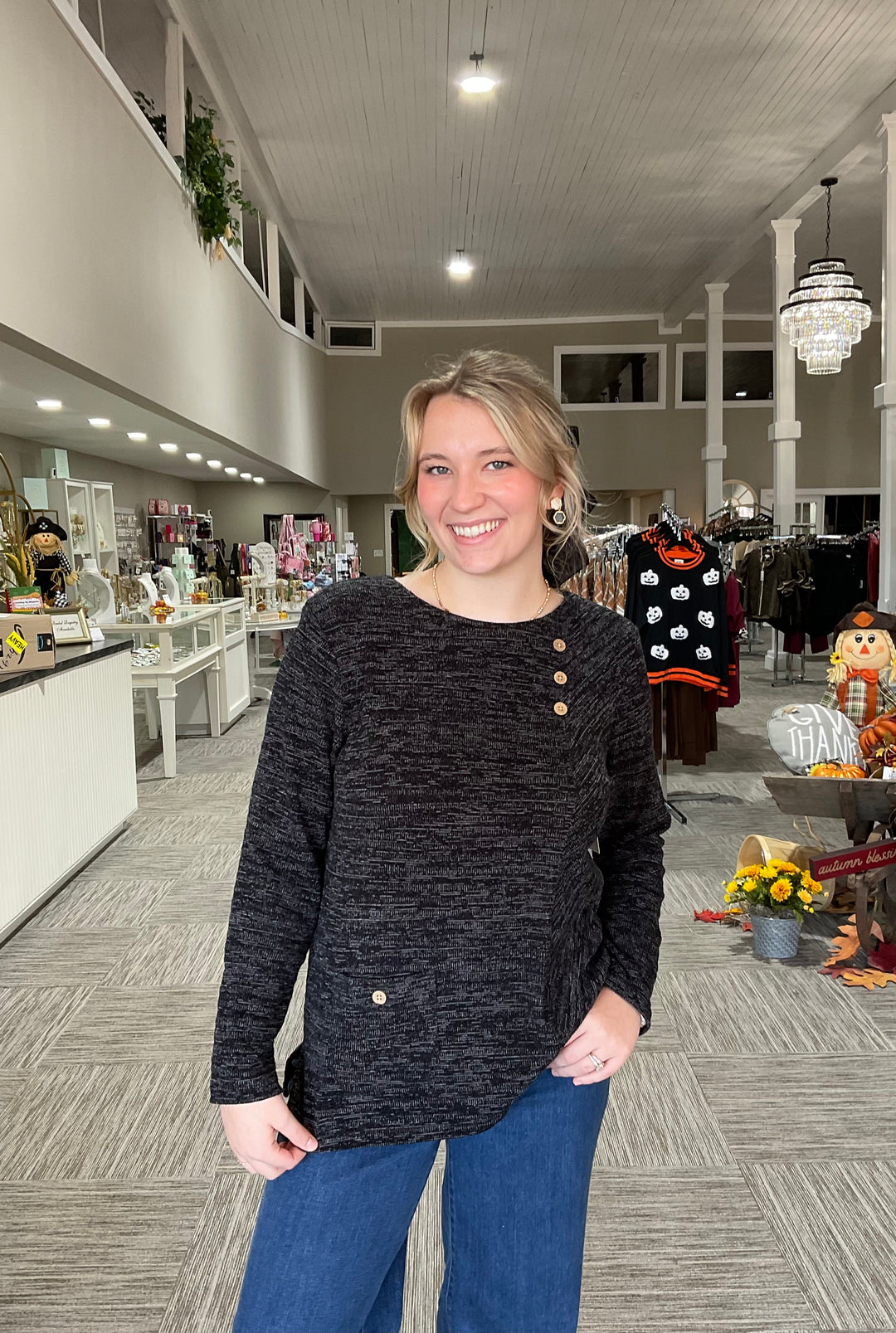 Heather Black Pullover Top