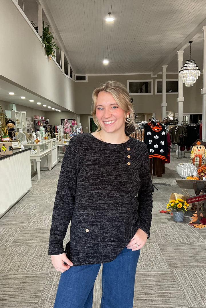 Heather Black Pullover Top