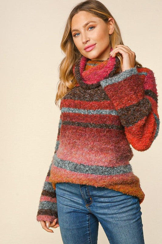 Striped Turtle Neck Sweater Top