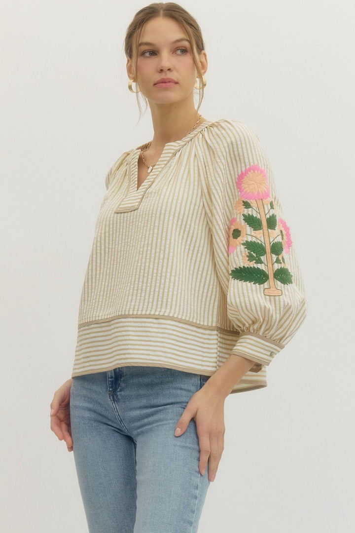 Oatmeal Puff Sleeve Top