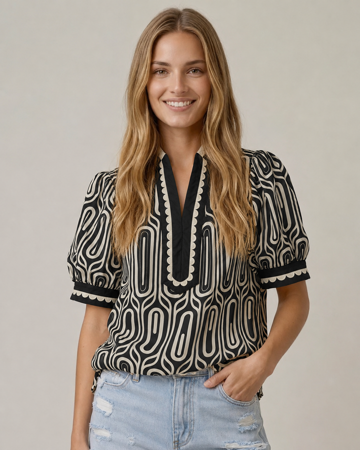 Scalloped Black Blouse