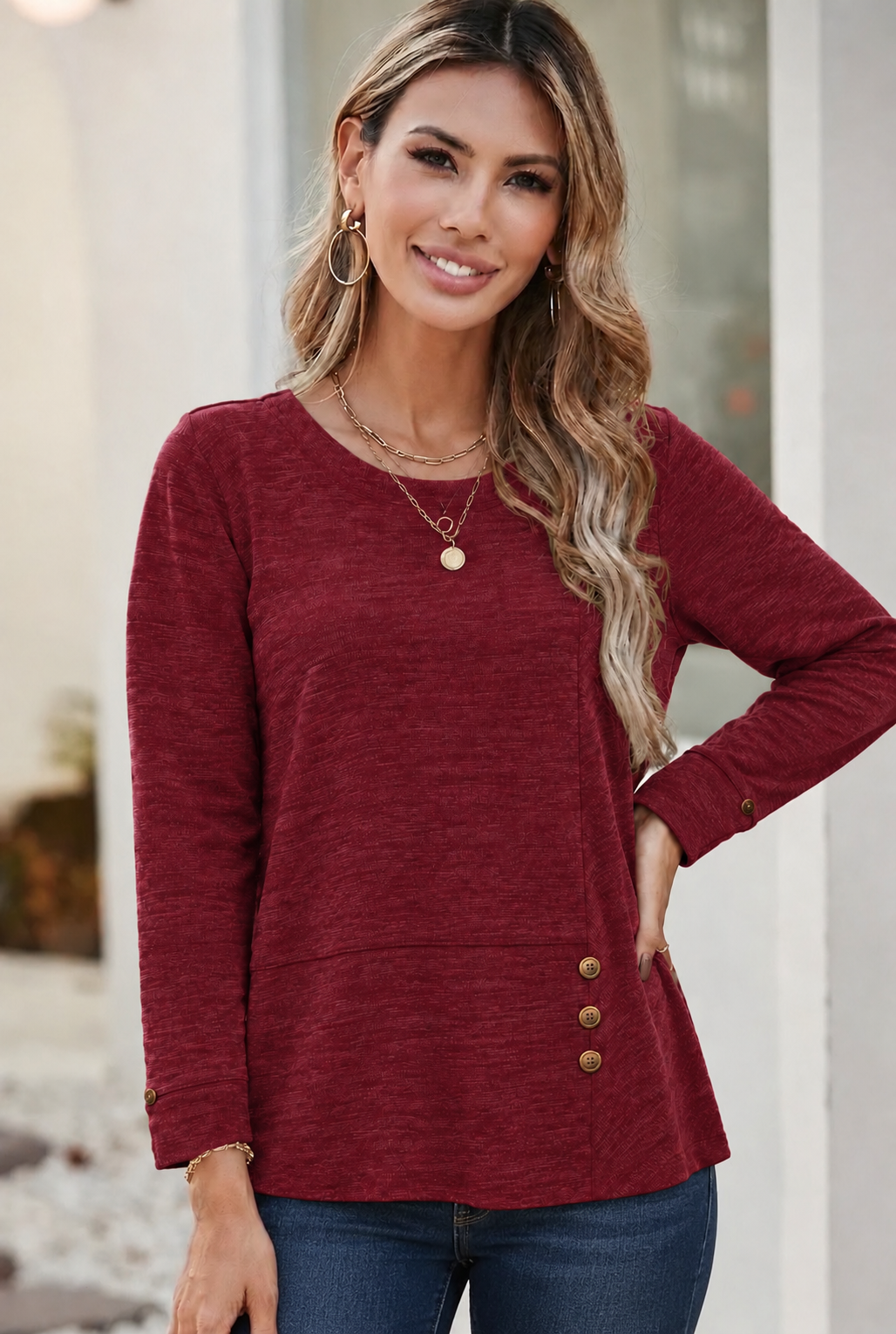 Southern Lady Long Sleeve Top -  Earthen Red