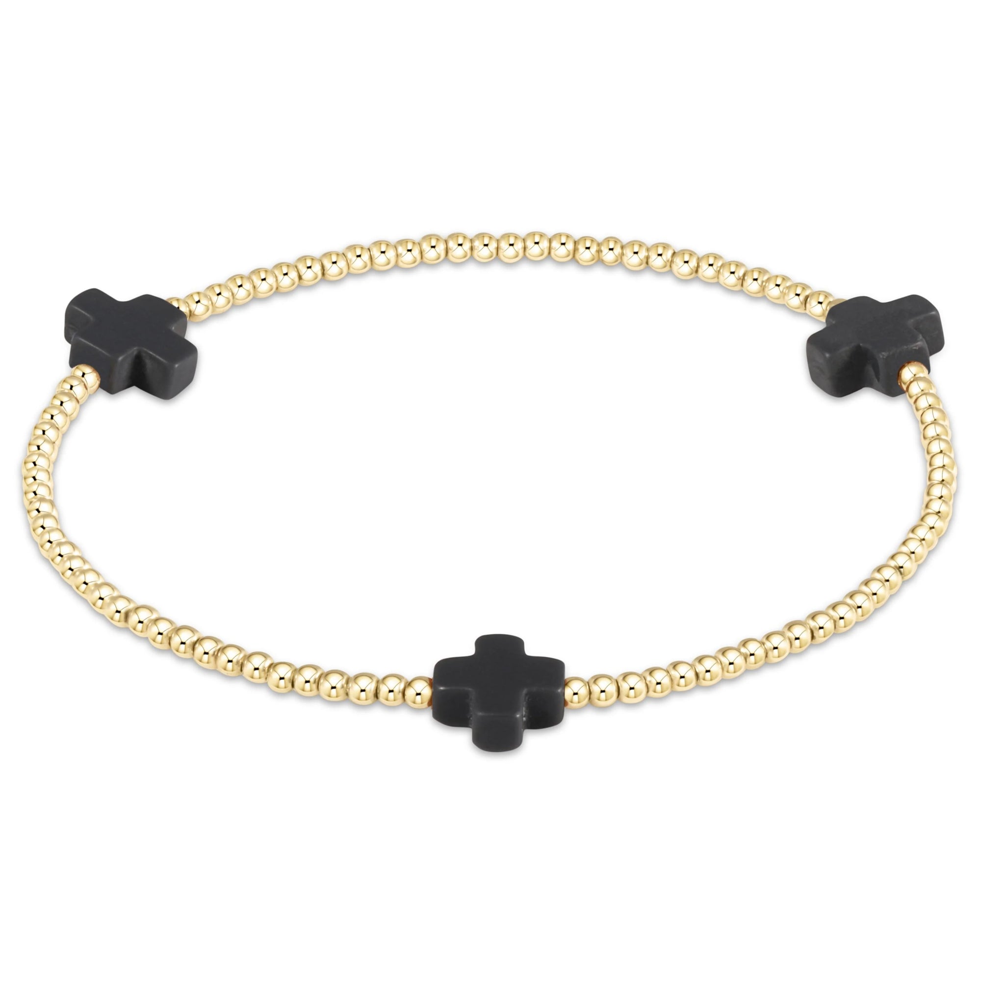 Signature Cross Gold 3 mm Onyx Beaded Bracelet - Extended Size