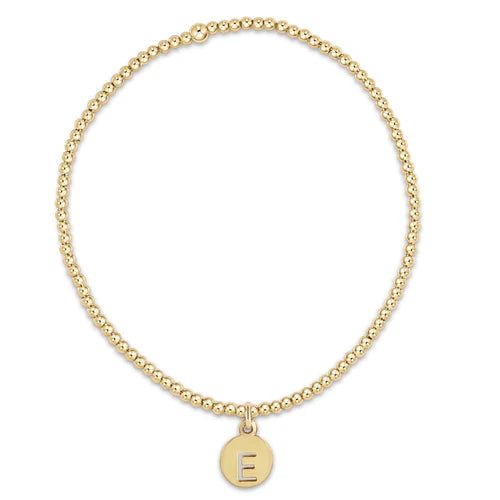 Gold 2 mm Beaded Bracelet Respect Gold Initial Disc Charm