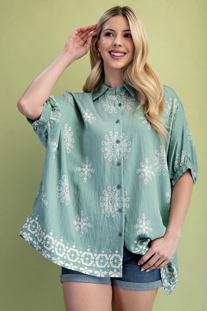 Sage Medallion Print Top
