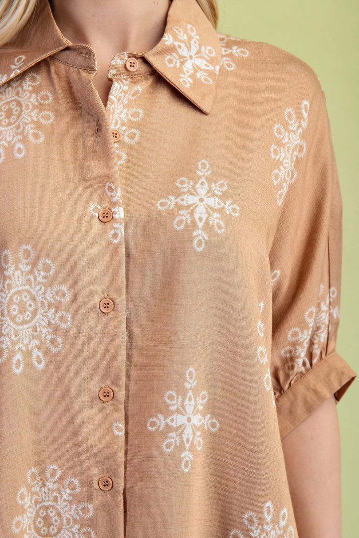 Latte Medallion Print Top