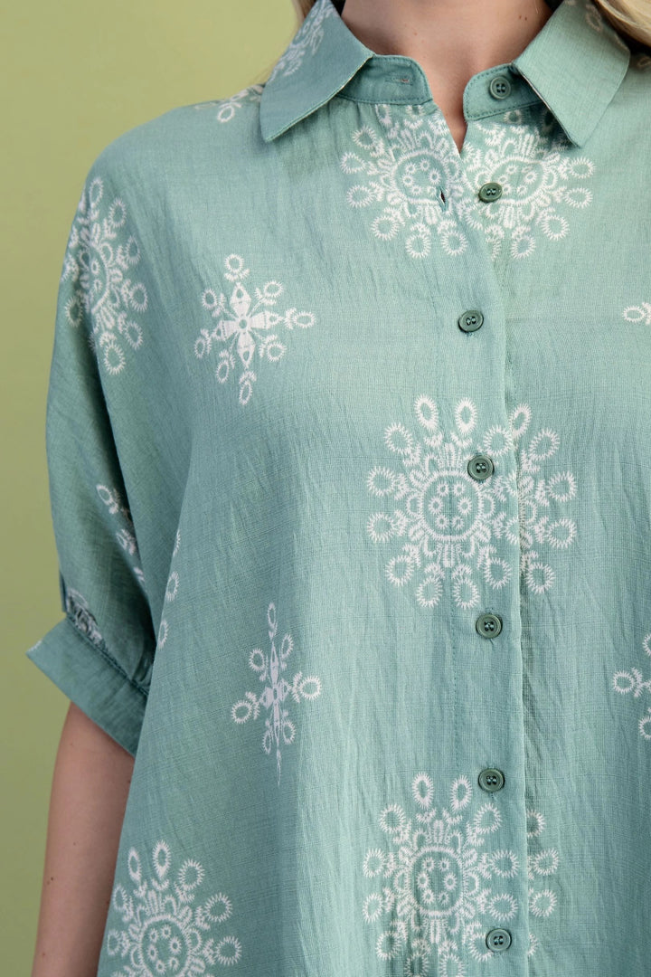 Sage Medallion Print Top