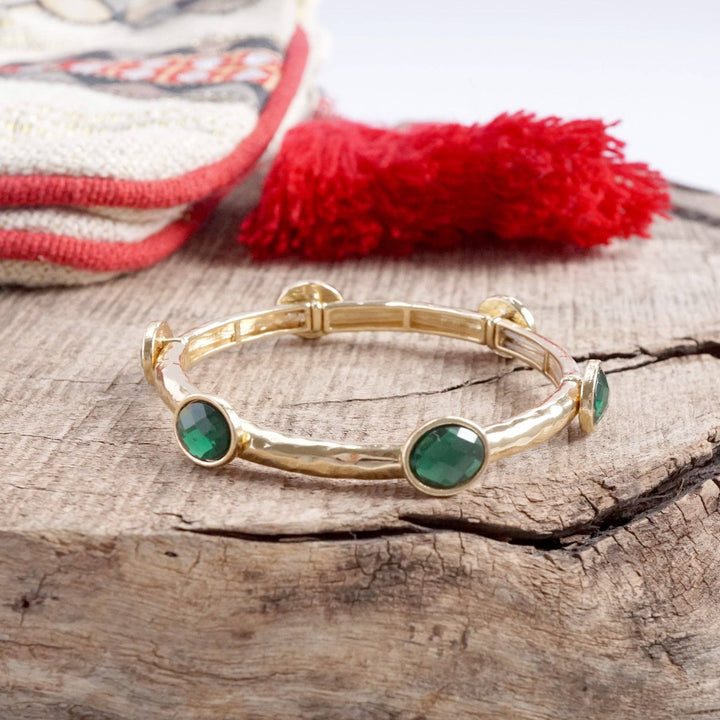 Jeweled Golden Bangle - with Faceted glass oval colorful jewels: Royal Blue