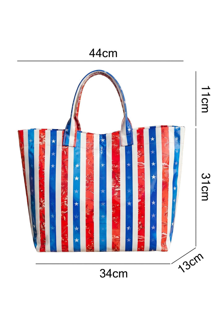 66 Patriotic Stars and Stripes Pattern Vinyl Glossy Tote Bag
