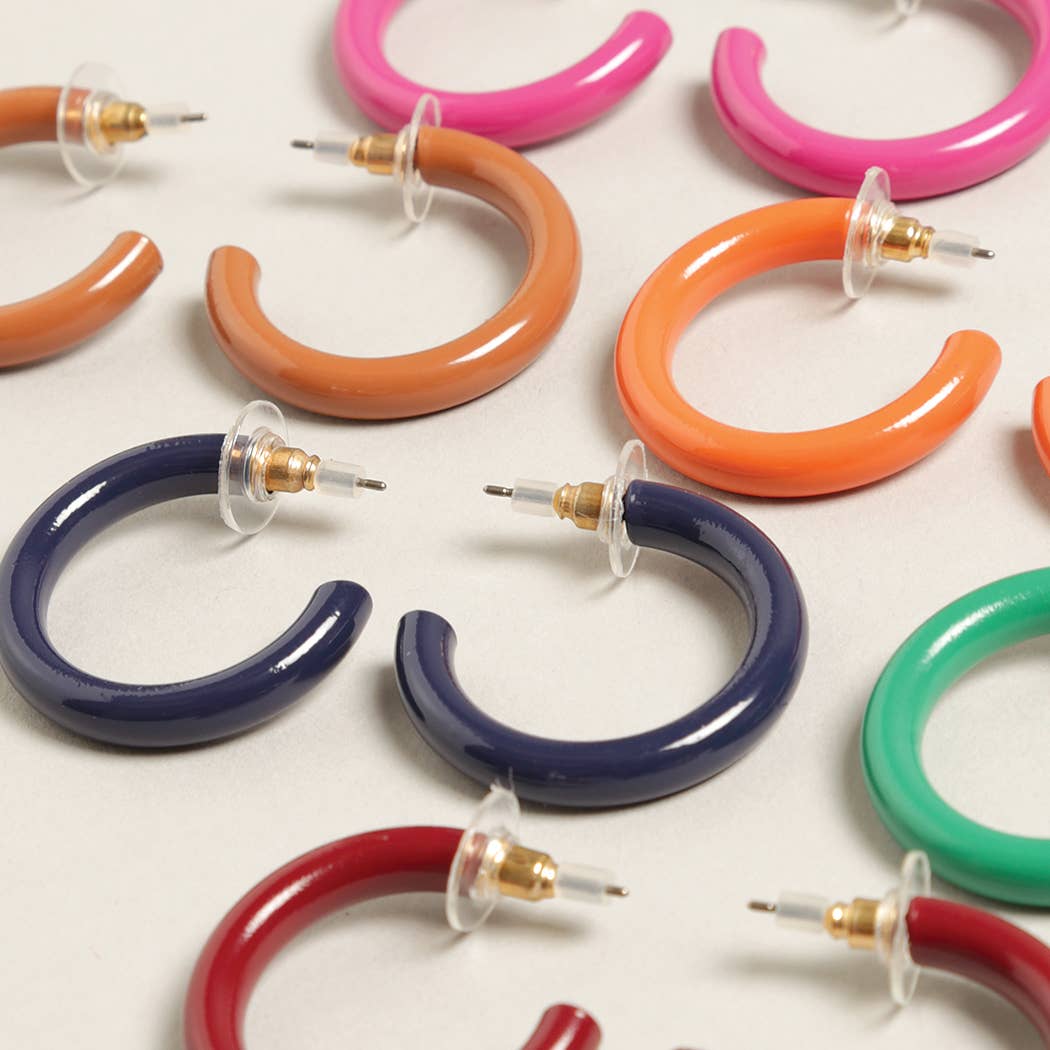 Mini Orange Polished Metal Hoop Post Earrings