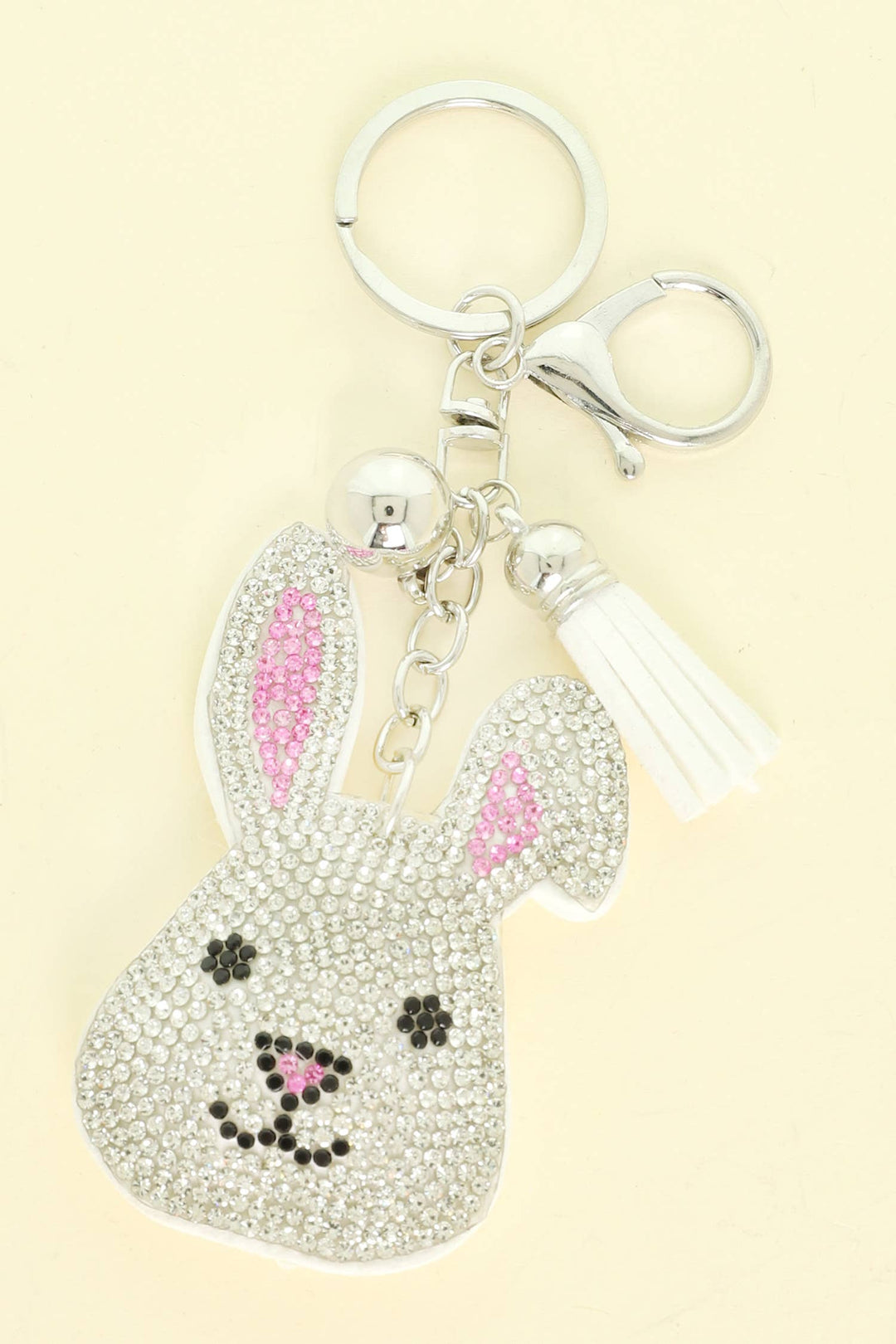Cute Silver Bunny Jeweled Keychain