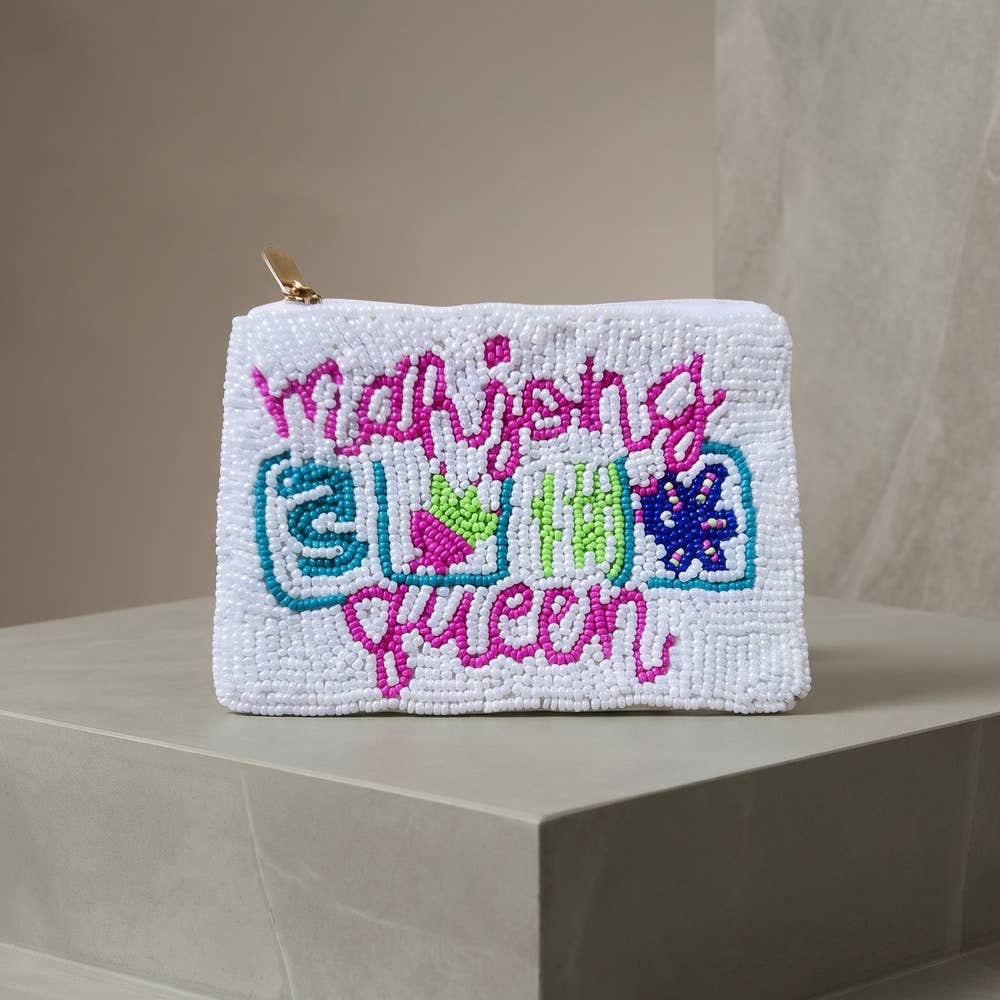 Mahjong Queen Script Beaded Coin Pouch