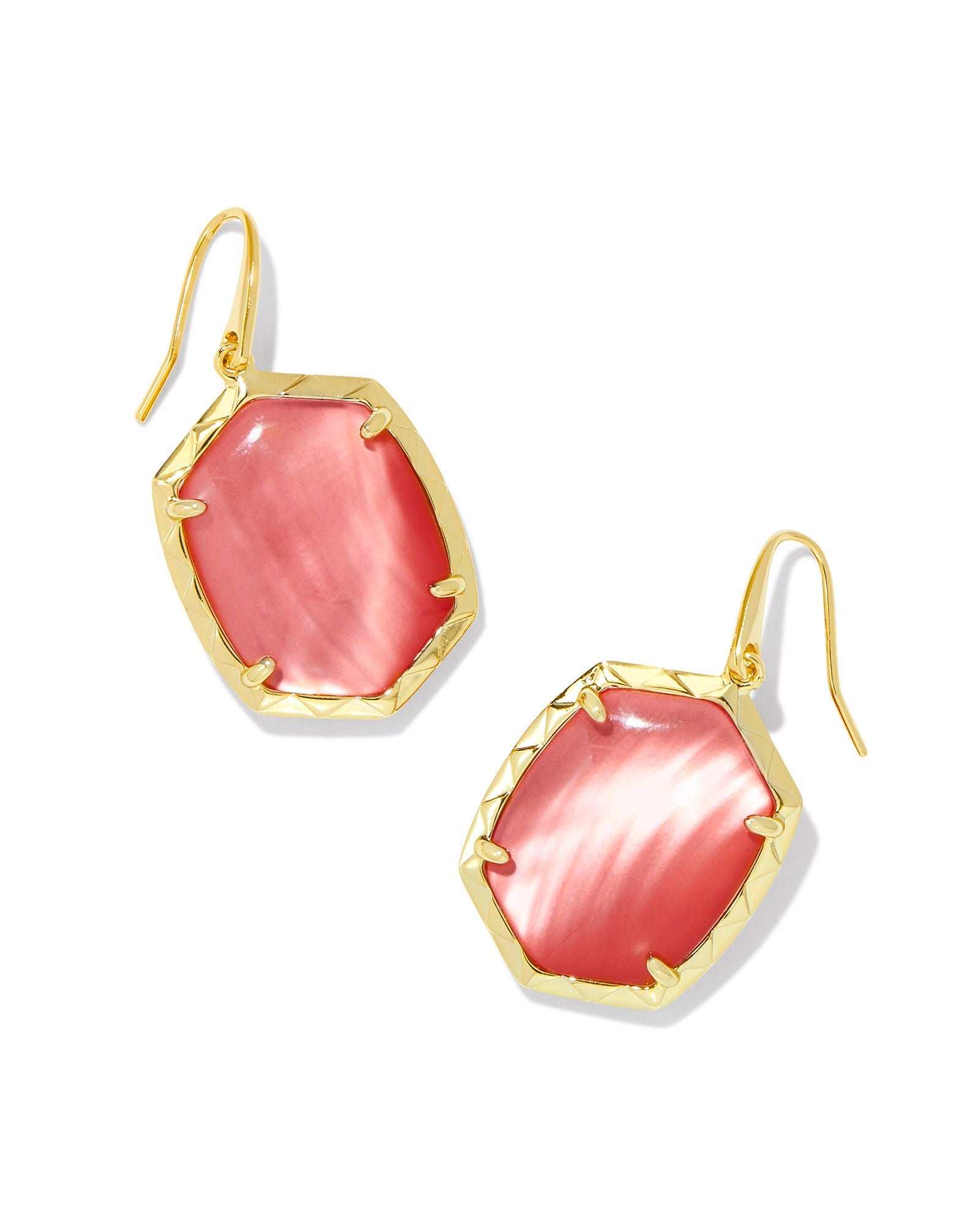 Daphne Gold Drop Earrings in Coral Pink Mother-of-Pearl