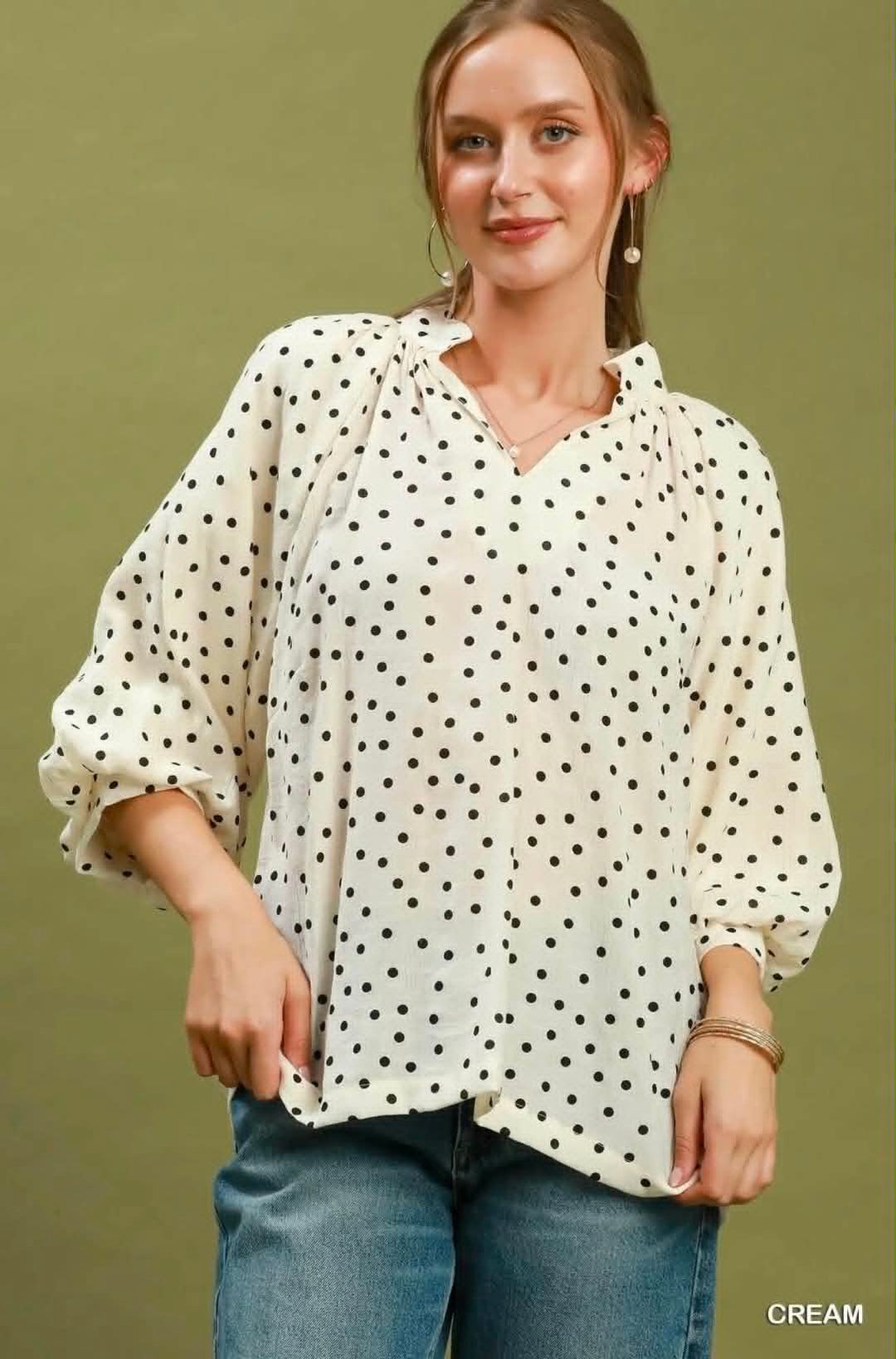 Polka Dot  Puff Sleeve Top