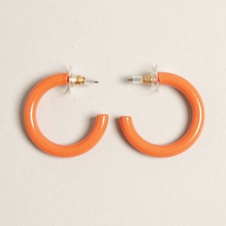 Mini Orange Polished Metal Hoop Post Earrings
