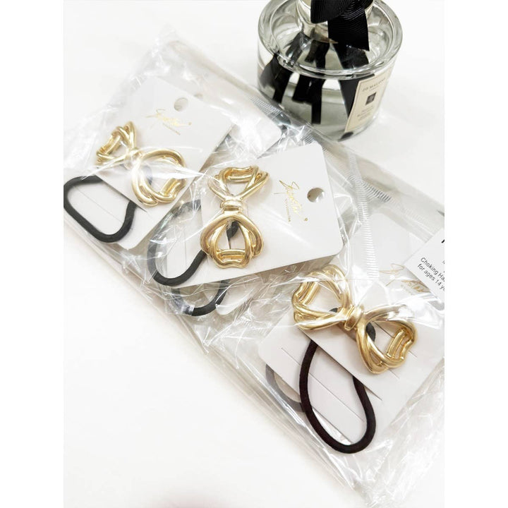 Gold Metal Knotted Bow Ponytail Holder