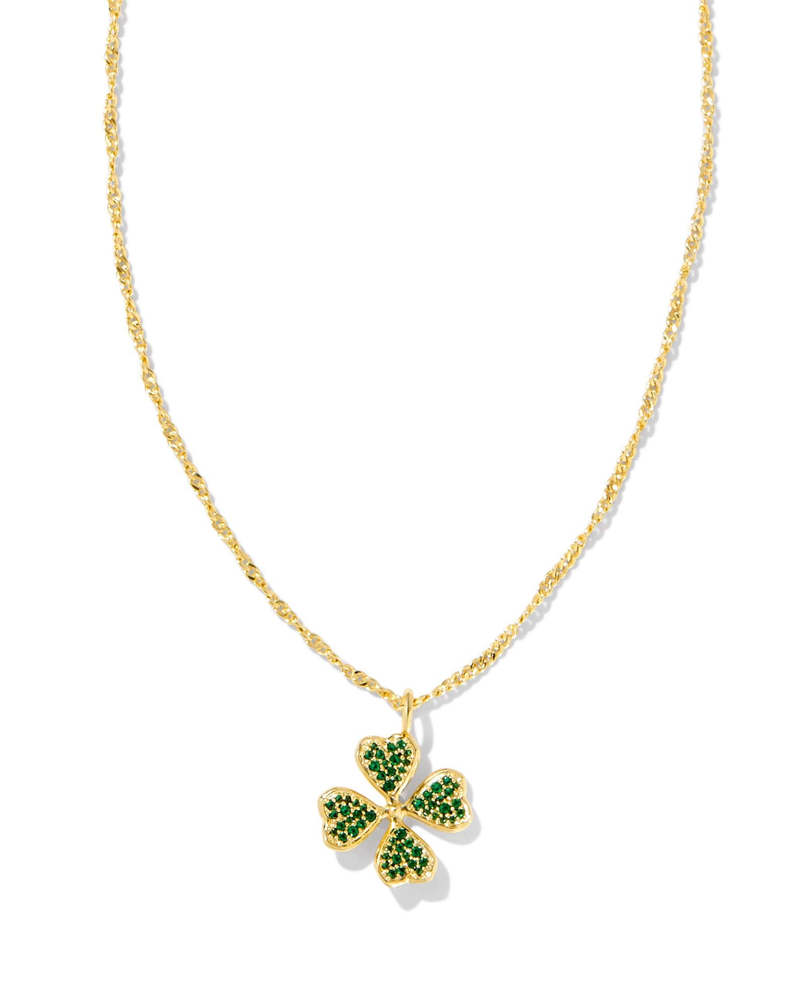 Green Clover Gold Crystal Pendant Necklace