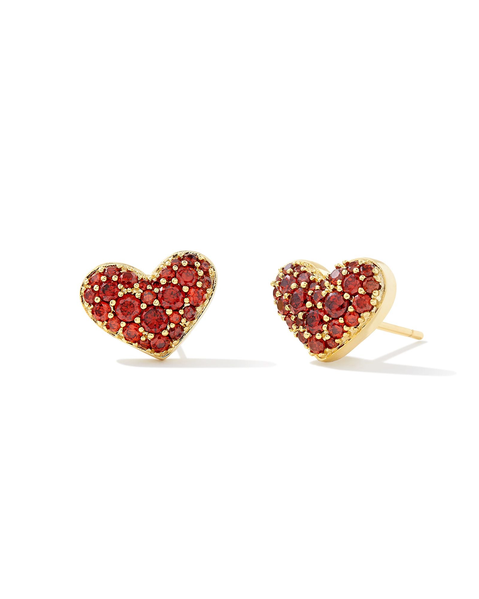 Ari Pave Crystal Heart Earrings Gold Red Crystal