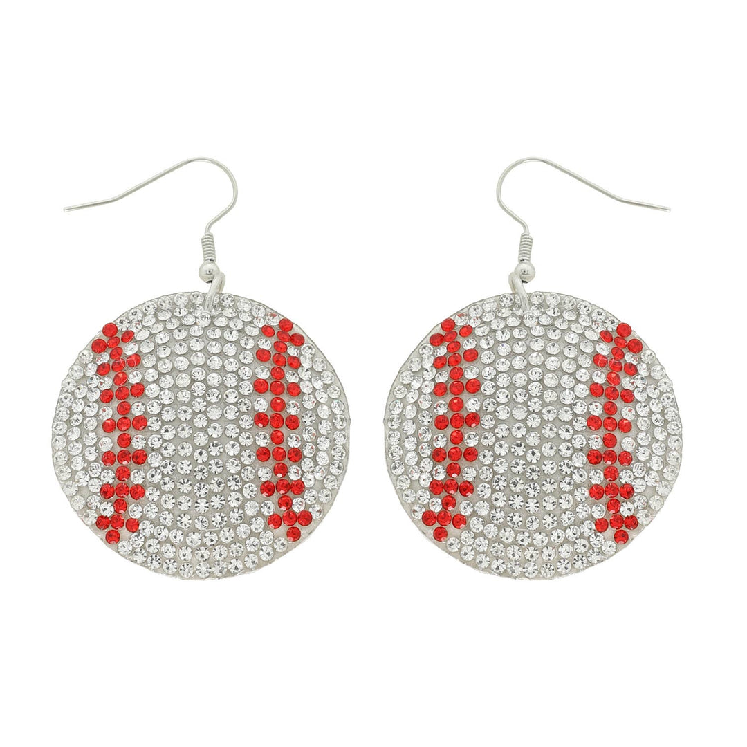 Game Day Rhinestone Suede Backed Drop Earrings: Baseball