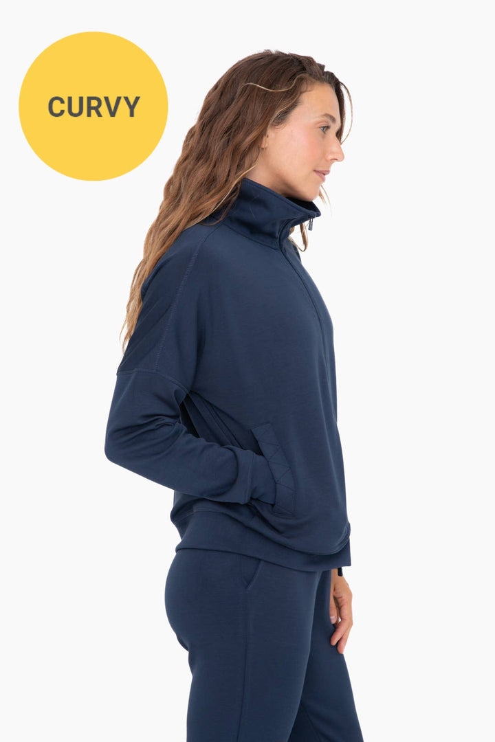 CURVY Modal-Blend Zip-Up Jacket: BLACK