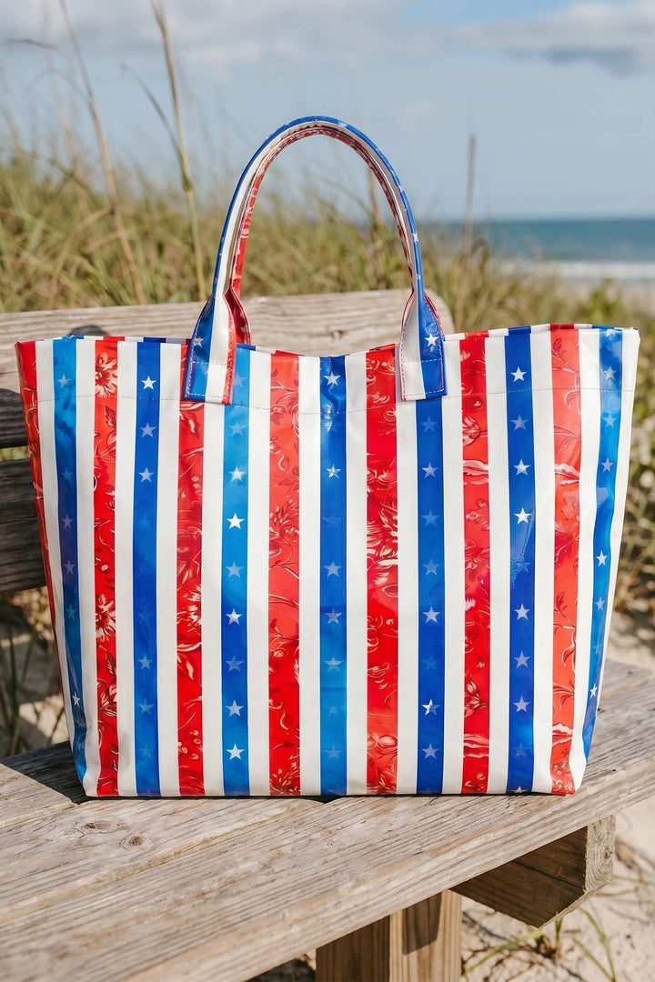66 Patriotic Stars and Stripes Pattern Vinyl Glossy Tote Bag