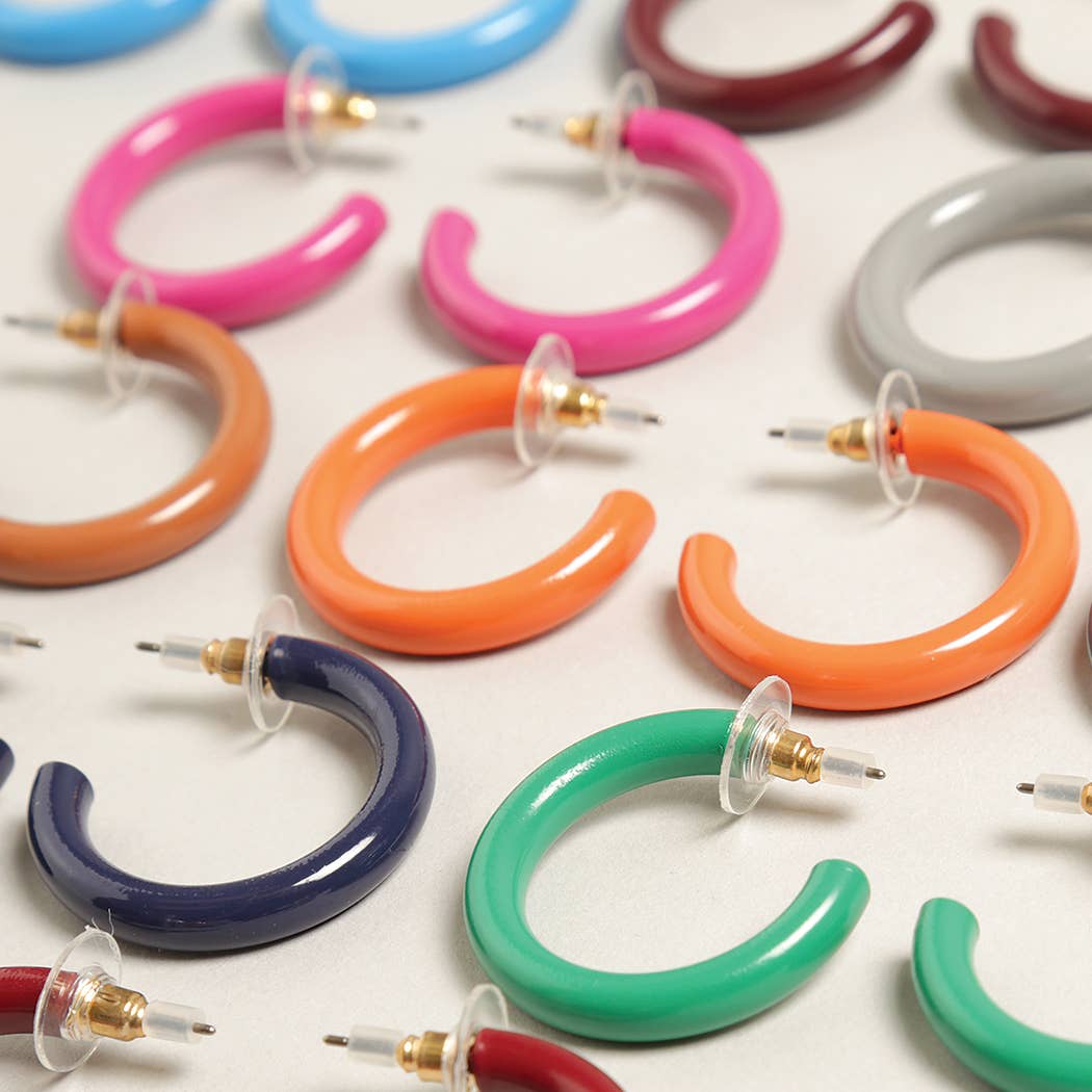 Mini Orange Polished Metal Hoop Post Earrings