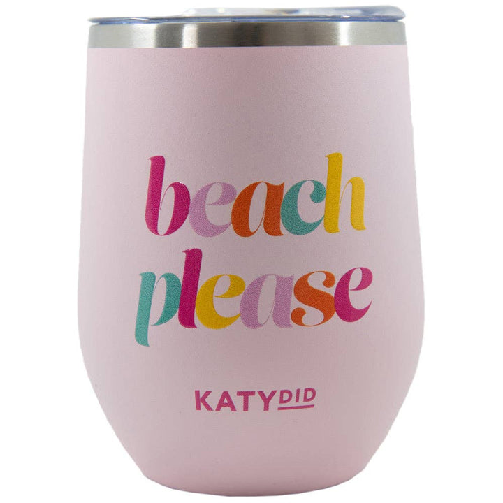 Beach Please 12 Oz WINE TUMBLER With Lid: Light Pink