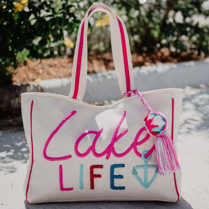 Lake Life Tote Bag: Beige Canvas