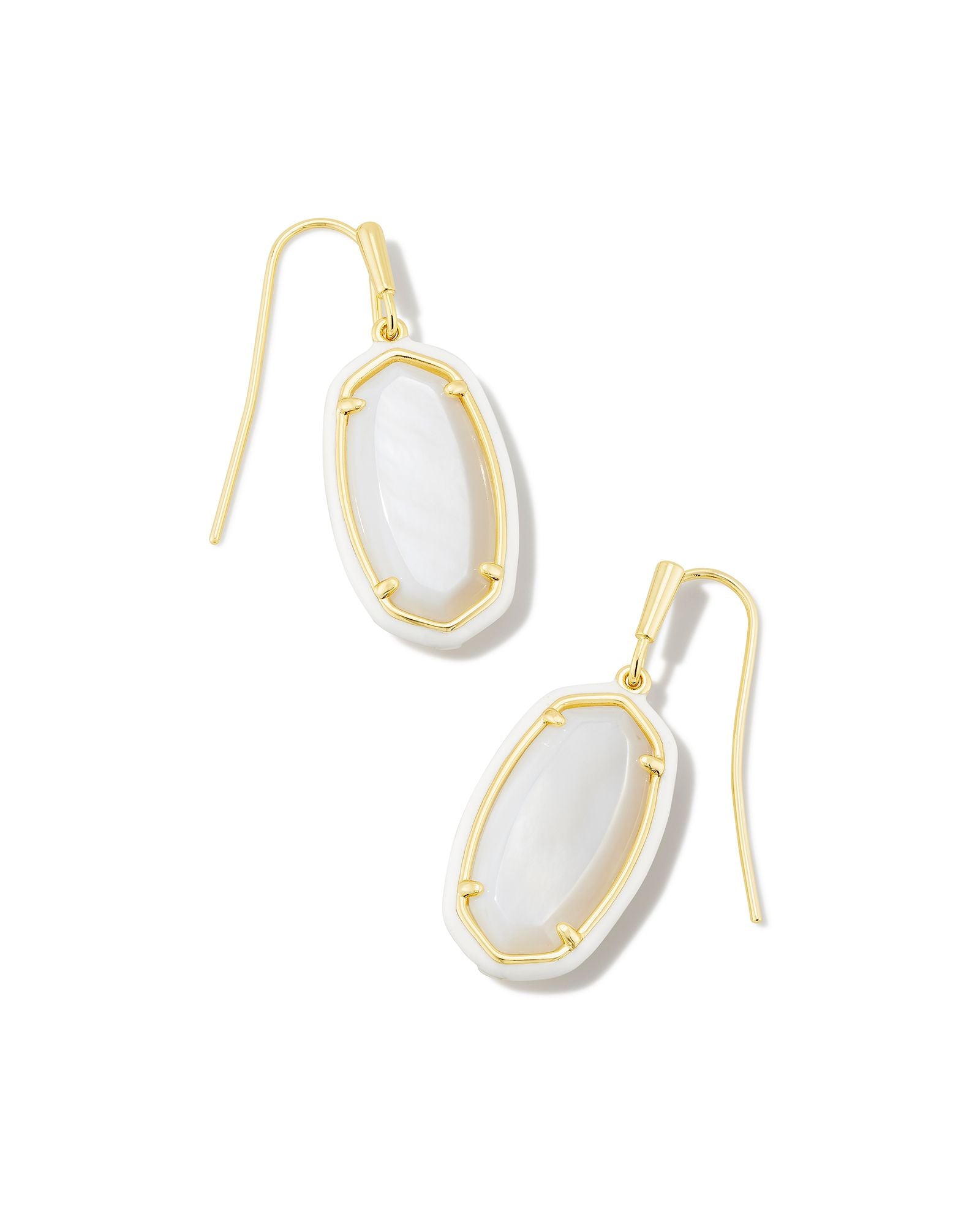 Dani Enamel Framed Drop Earrings Gold White Mother of Pearl