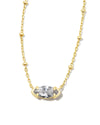 Genevieve Gold Satellite Short Pendant Necklace in White Crystal