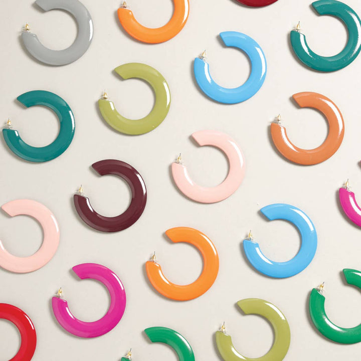 Large Maroon Polished Metal Hoop Post Earrings