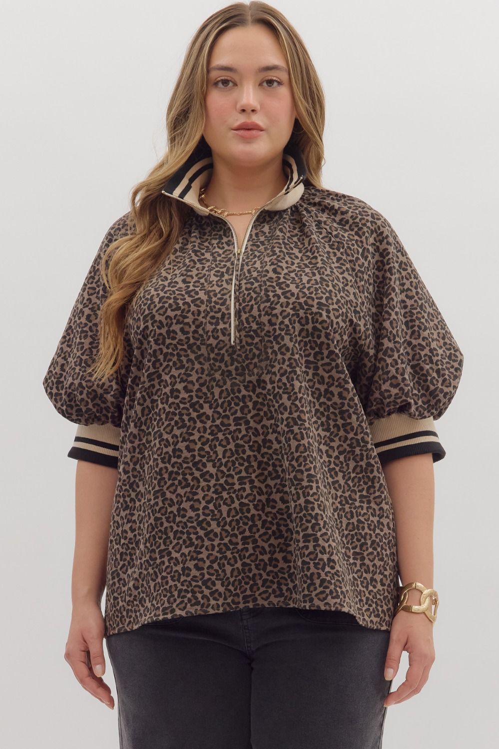 Mocha Leopard Zip Top