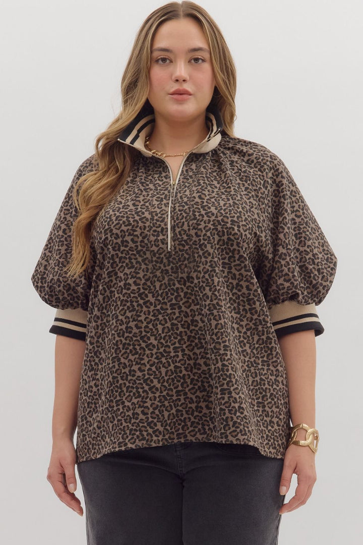 Mocha Leopard Zip Top