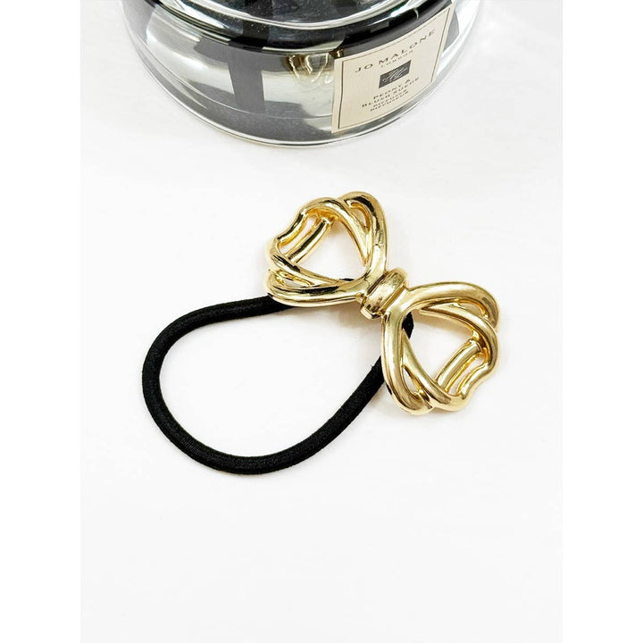 Gold Metal Knotted Bow Ponytail Holder