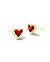 Framed Ari Heart Gold Stud Earrings in Red Opalescent Resin