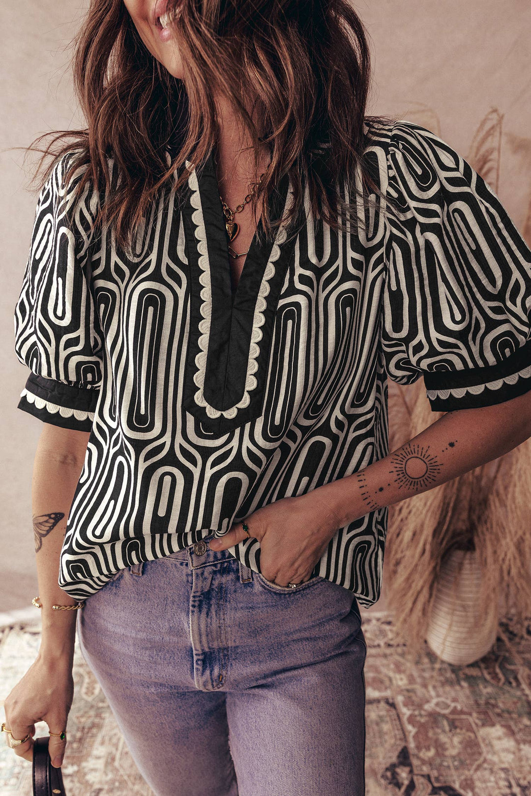 Scalloped Black Blouse