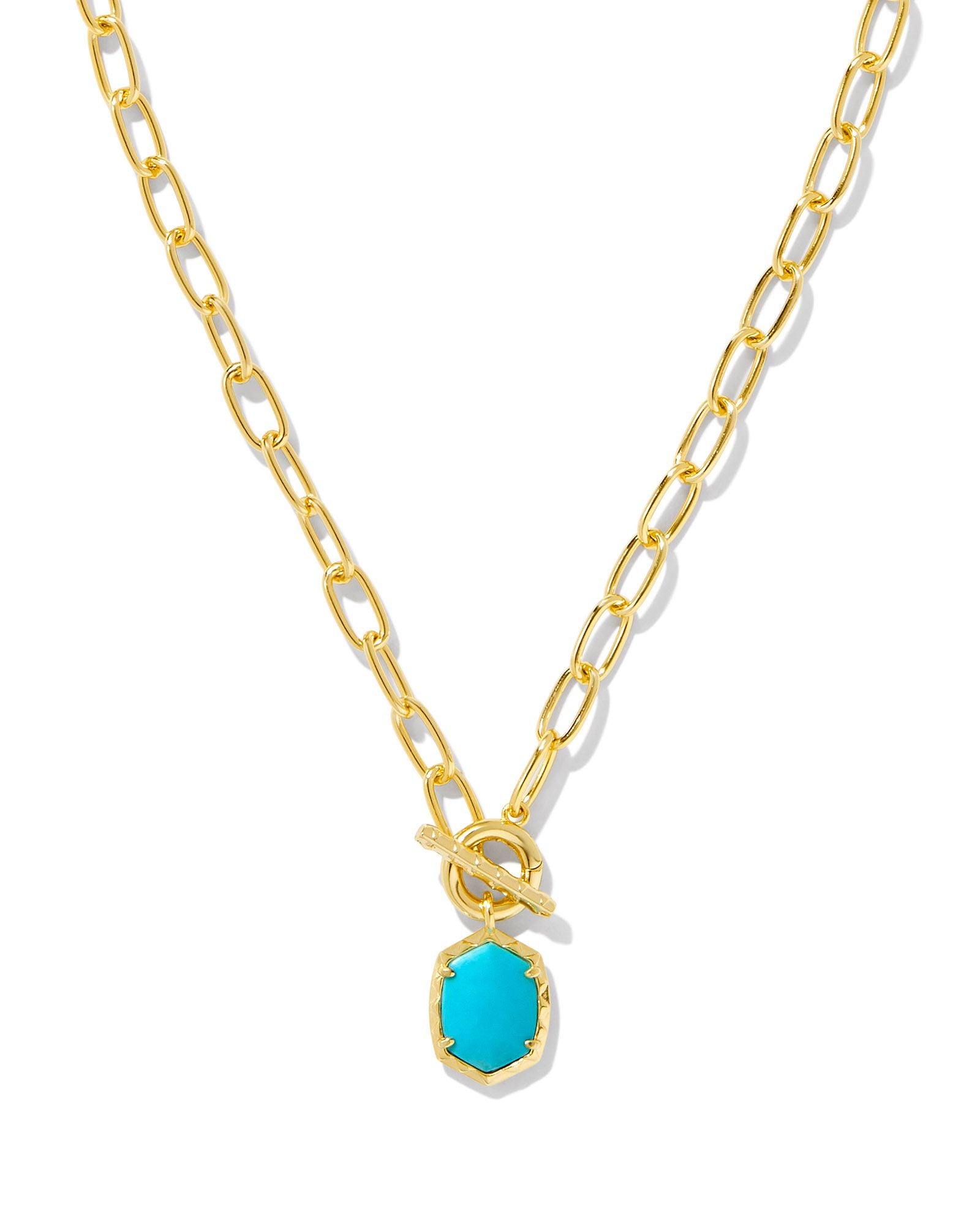 Daphne Convertible Gold Link and Chain Necklace in Variegated Turquoise Magnesite