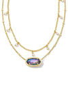 Elisa Pearl Multi Strand Necklace Gold Lilac Abalone