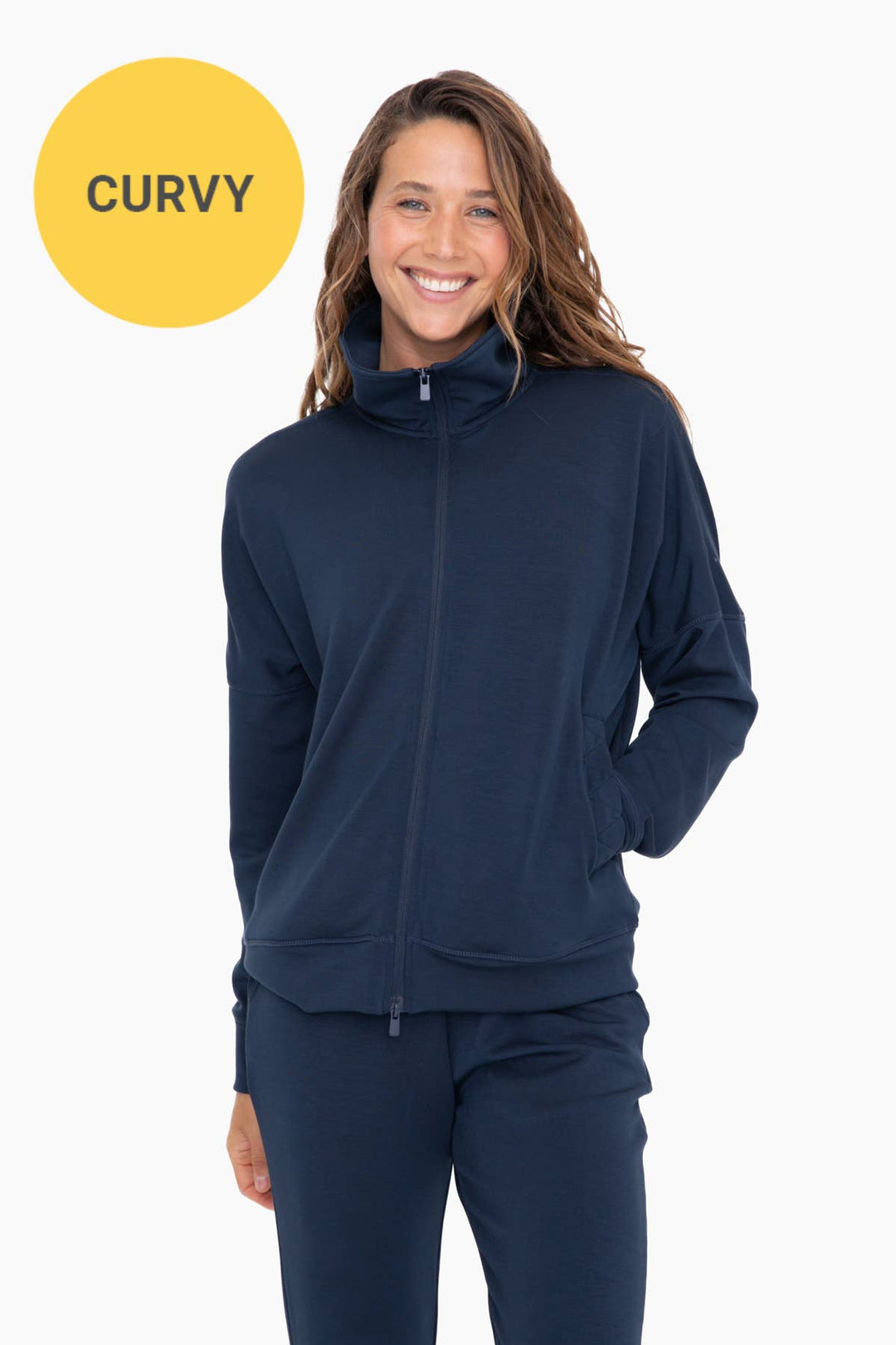 CURVY Modal-Blend Zip-Up Jacket: BLACK