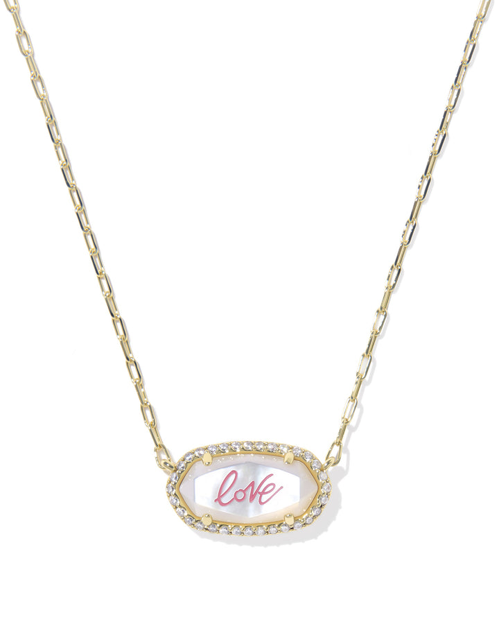 Elisa Pave Frame Gold Short Pendant Necklace - Love Script