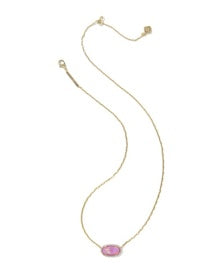 Elisa Pave Frame Short Pendant Necklace Gold Pink Opalescent Resin