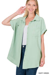 Dusty Green Airflow Short Cuff Sleeve Button Front Shirt