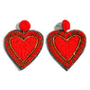 Red and Gold Beaded Heart Earrings