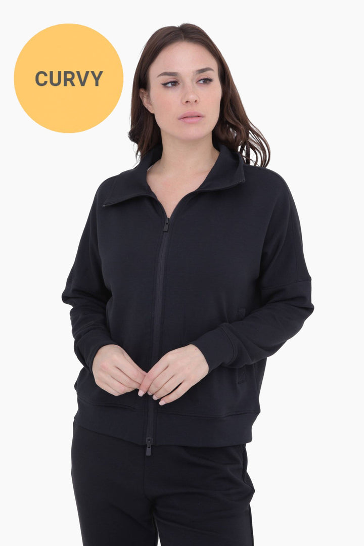 CURVY Modal-Blend Zip-Up Jacket: BLACK