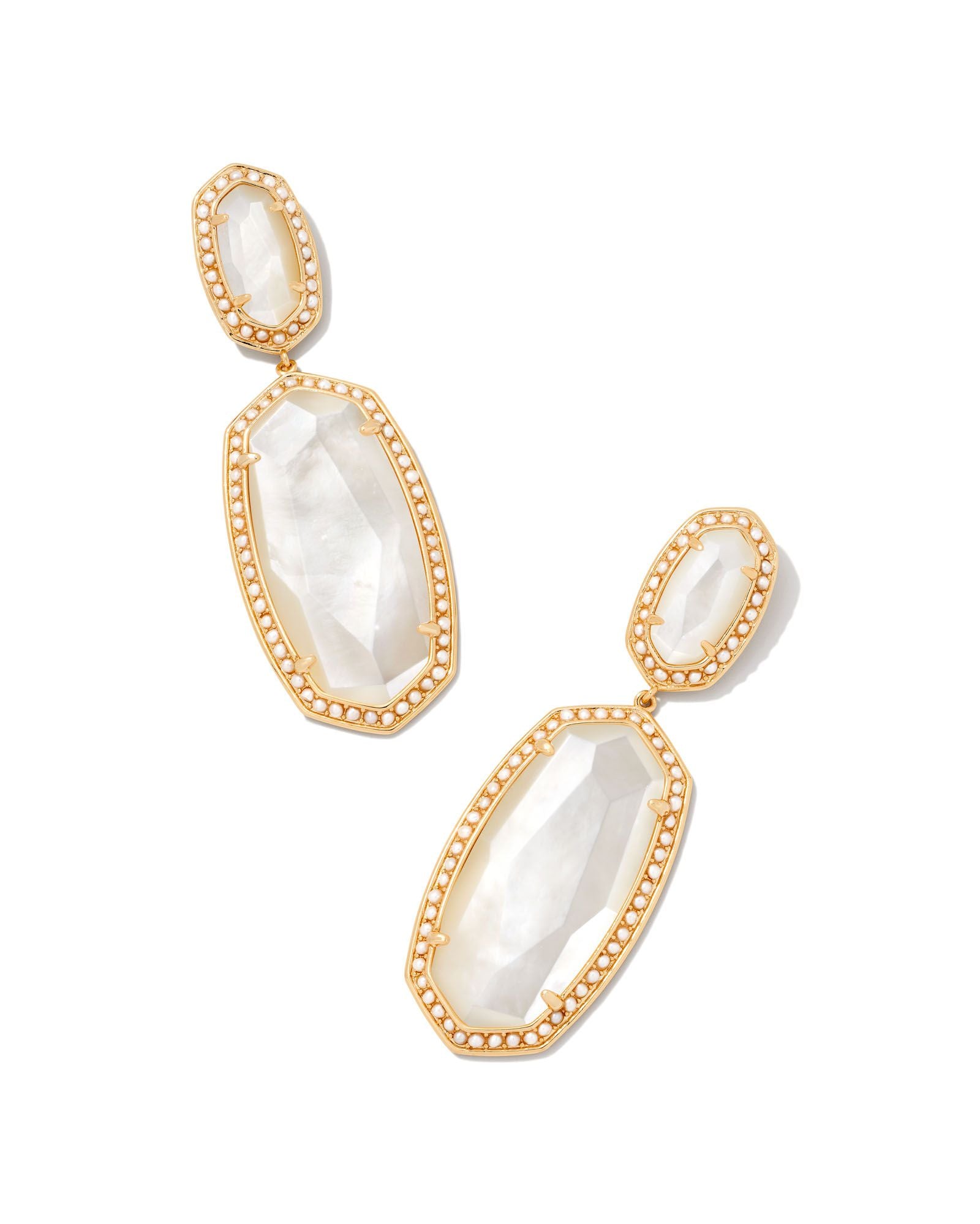 Pearl Beaded Elle Statement Earrings Gold Ivory Mother Of Pearl