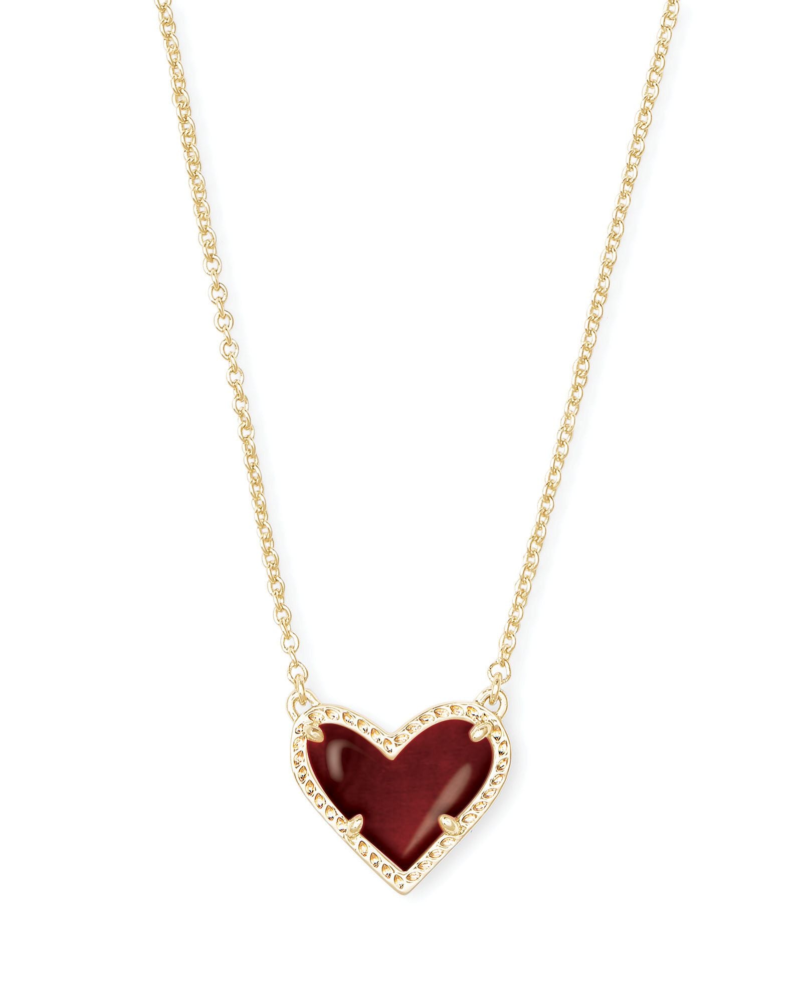 Ari Heart Pendant Necklace Gold and Maroon