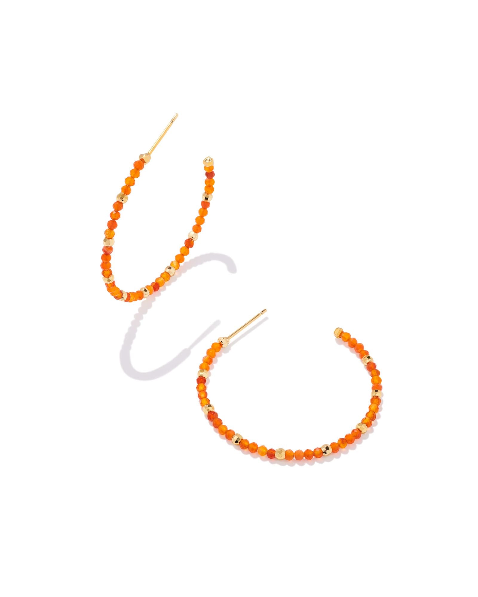 Britt Beaded Hoop Earrings Gold Orange Agate